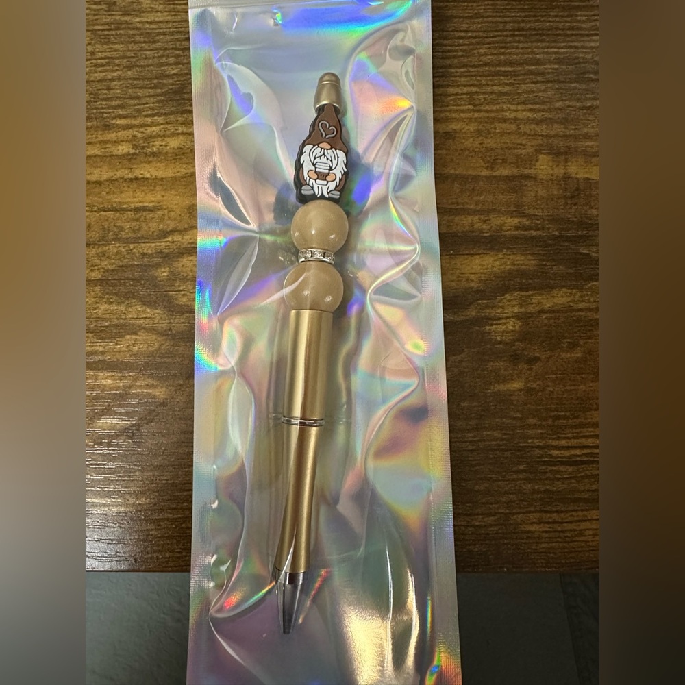 Gold and Tan Beaded Pen Handmade